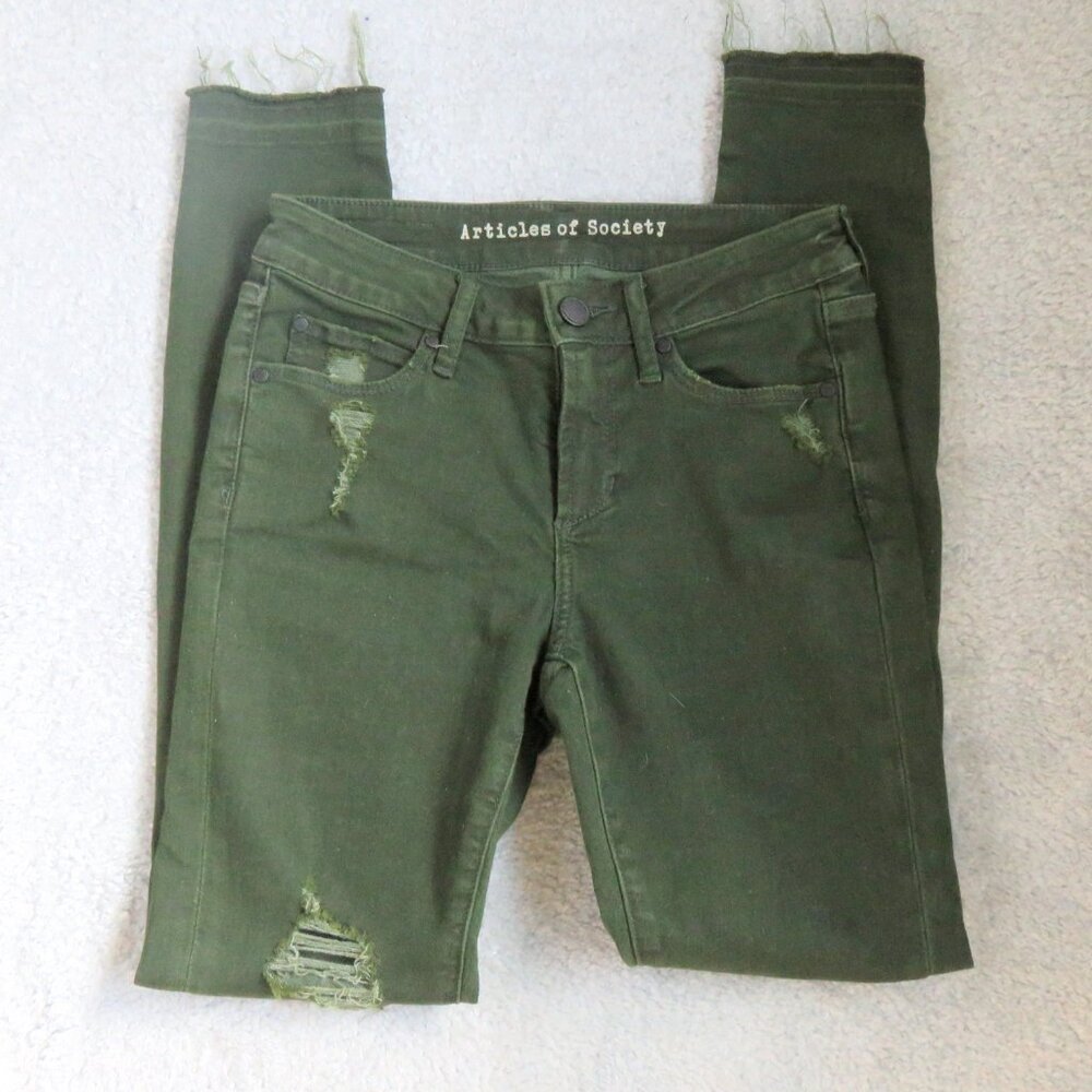 Articles of Society Sarah Olive Green Distressed Skinny Jeans Size 25